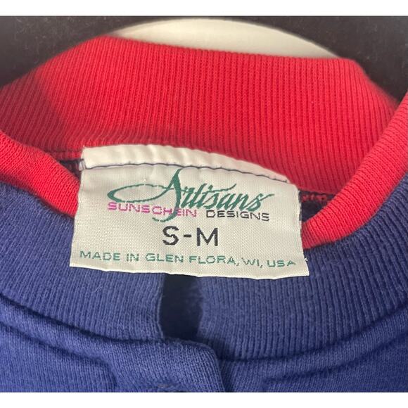 Vintage 80/90s Artisans Deisgns USA Blue/Red Cardinal Cardigan Size Sm-Med - Picture 10 of 10